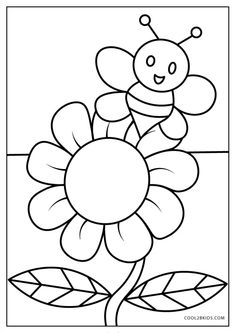 a flower with a bee on it coloring page