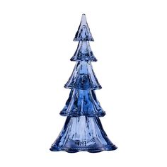 a blue glass christmas tree on a white background