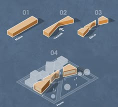 the diagram shows how to use different angles and materials for an architectural project, as well as building details