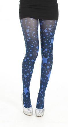 Funky Tights, Cool Tights, Angel Clothing, Printed Tights, Opaque Tights, Blue Stars, Sports Suit