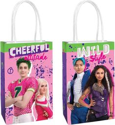 two shopping bags with the characters of tv teen drama's wild side on them