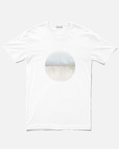 Beach Circle Tee, White-VESTIGE Modern Cotton Tops With Graphic Print, Modern Cotton Top With Graphic Print, Modern Short Sleeve Graphic Print Shirt, White Tops With Graphic Print For Artistic Expression, Minimalist Graphic Print Short Sleeve Tops, Modern Short Sleeve Shirt With Graphic Print, Artistic Cotton Shirt With Graphic Design, Modern Short Sleeve Graphic Shirt, White Graphic T-shirt