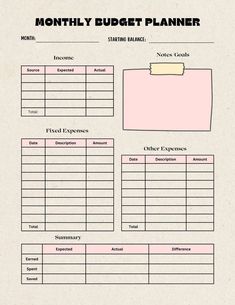 a printable budget planner is shown on a piece of paper with the words, month and