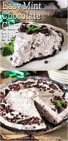 Easy No-Bake Mint Chocolate Chip Pie Mint Chocolate Chip Pie, Crisp Recipes, Dessert Cravings, Chocolate Chip Pie, Delish Desserts, Sweet Treats Desserts, Mint Chocolate Chip, Chocolate Dreams, Bake Desserts