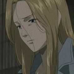 an anime character with long blonde hair and blue eyes