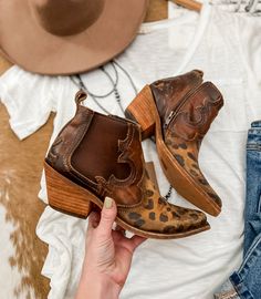 Western Leopard Booty (liberty Black) – theFRINGEDpineapple Cheetah Boots Outfit, Ariat Dixon Boot Outfit, Western Booties Outfit, Country Western Fashion, Cute Cowgirl Boots, Western Shoes, Leopard Print Booties, Booties Outfit, Western Boutique