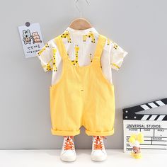 Spring / Summer 2 Pcs Cartoon Clothing Set for Toddlers Giraffe Shirt – Pink & Blue Baby Shop Playful Summer Sets With Cartoon Print, Cute Yellow Sets For Summer, Cute Yellow Summer Set, Cute Yellow Summer Sets, Summer Cotton Sets In Yellow, Summer Cotton Yellow Sets, Yellow Cotton Sets For Summer, Summer Yellow Cotton Sets, Yellow Sets For Playtime In Summer