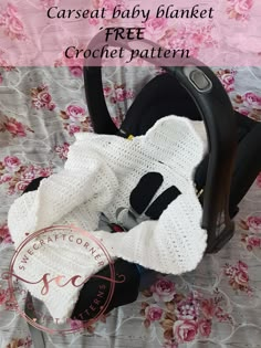 a crochet baby blanket is laying on top of a car seat with the text, free crochet pattern