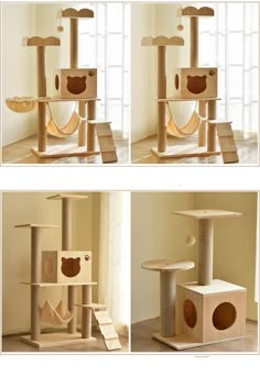 four different views of the same cat tree