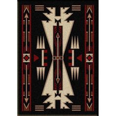 a black and red rug with an abstract design