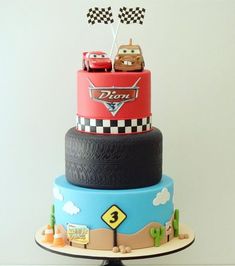 disney cars cake idea Cars Movie Theme Cake, Cars Disney Birthday Party Decorations, Cars 2 Birthday Cake, Simple Lightning Mcqueen Cake, Disney Pixar Cars Birthday Cake, Lighten Mcqueen Birthday Party, Disney Cars Cake Ideas, Two Fast Lightning Mcqueen Birthday