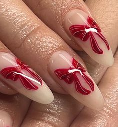 Nails For Winter, Bow Nails, Fake Nails Designs, Manicure Inspiration, Seasonal Nails, Nails Red, Dream Nails, Valentine's Day Nails