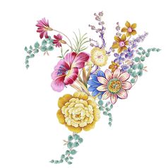 a bouquet of colorful flowers on a white background