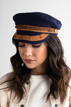 GIGI PIP Hats for Women- Lieutenant Cap - Navy with Gold-Women's Cap Summer Book Club, Gigi Pip, Hat Hair, Halo Style, Cap Style, Braided Rope, Wearing A Hat, Find Color, Navy Gold