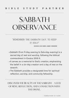 an advertisement for the bible study partner sabath observance, which has been