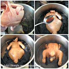 the process of cooking chicken in a pot