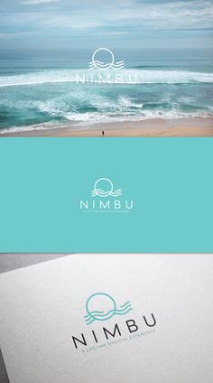 the logo for nimbu is shown on top of an image of the beach