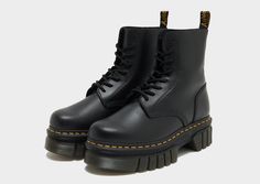 Go bold when you step out in these women's Audrick 8 Eyelet boots from Dr Martens. In a Black colourway, these boots have a smooth, durable Nappa Lux upper for lasting wear. They feature a classic 8 eyelet lace fastening with a high-cut collar to lock you in, and sit atop a chunky, platform EVA midsole for a lightweight feel that doesn't compromise on attitude. They have a tough PVC outsole with rugged cleats for grippy traction, and the signature DMS tread pattern. Finished with the iconic Yellow welt stitching and a woven AirWair heel loop, with Dr Martens branding on the insole to sign off. Dr Martens Audrick, Black Dr Martens, Sign Off, Chunky Platform, Eyelet Lace, Jd Sports, High Cut, Dr. Martens, Sport Fashion