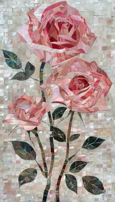 stained glass mosaic with two pink roses on it