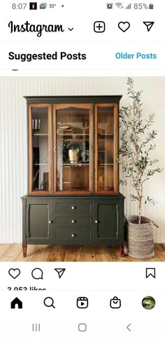 the instagram page on instagram com shows an old china cabinet with glass doors