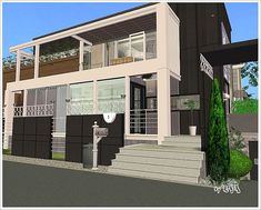 an artist's rendering of a two story house with balconies on the second floor