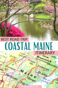 the best road trip coastal maine itinerary is in this postcard with text overlay