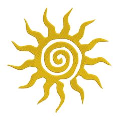 a yellow sun with swirls in the middle