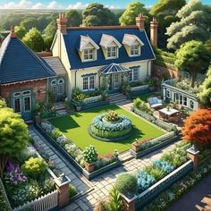 an artist's rendering of a house in the middle of a garden