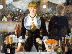 a painting of two women in front of a bar