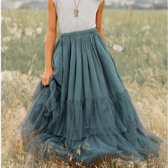 Sold Out Mia Joy Joyfolie Dusty Teal Ada Maxie Skirt In Size 12 Nwt Never Worn No Snags In The Tulle Adujustable Elastic Interior Waist Teal Skirt Outfit, My Time At Sandrock, Queer Style, Teal Skirt, Dusty Teal, Tulle Maxi Skirt, Summer Palette, Queer Fashion, Curated Closet