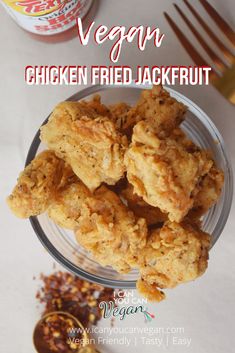 chicken fried jackfruit on a glass plate