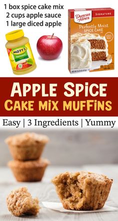 an advertisement for apple spice cake mix muffins