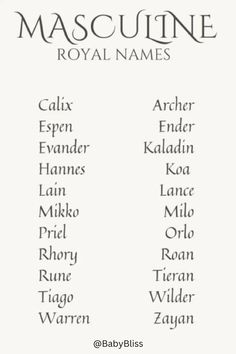 the names of mascuine royal names