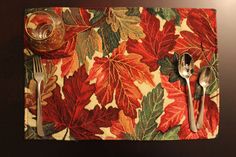 Tache 4 Pc Warm Colorful Thanksgiving Leaves Fall Foliage Tapestry Placemat Set (4PC-PM-FF) - Tache Home Fashion Leaves Composition, Thanksgiving Leaves, Kitchen Placemats, Table Placemat, Autumn Orange, Kitchen Dining Table, Fall Kitchen, Leaves Fall