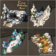 four different views of the same area in minecraft's map, each with an interesting