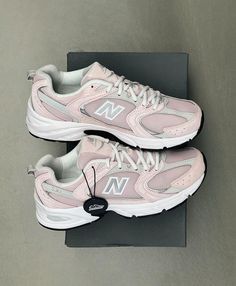 New Balance 530 Pink, Pink Shoes Outfit, Newbalance Shoes, New Balance Trainers, Balance Trainers