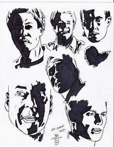 some black and white drawings of men with different facial expressions