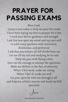 a prayer for passing exam written in black and white