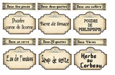 some type of labels for different types of items in french and other languages, with the words