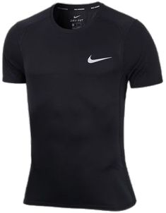 a black shirt with white nike logo on the front and side, it's short sleeves