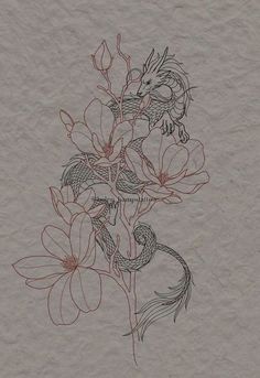 a drawing of flowers and a bird on a piece of paper