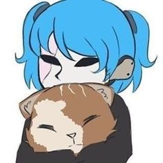 a person with blue hair holding a cat