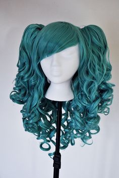 Teal Pig tail detachable pigtails Cosplay Wig by CookieKwigs, $48.00 Cool Wigs, Wearing Wigs, Kawaii Wigs, Dramatic Hair, Geeky Fashion, Lip Tints, Latest Hair Trends