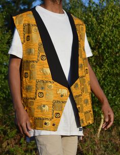 Unique African Waistcoat-Jumper, Over-sized Waistcoat, Unisex Waistcoat, size XXL Waistcoat wholly hand sewn using generations-old waistcoat sewing technics mixed with contemporary fashion outlook. XXL size or Over-sized depending on the way you wish to wear it. The Waistcoats are unisex Each of the Waistcoats is unique and one of a kind despite having similar print pattern.  So if you are unique, you love colour and are not afraid to look good - lets go. Vest Outfits, Contemporary Fashion, Hand Sewing, Jumper, Print Patterns, Favorite Outfit, Gender Neutral, Bathing Beauties, Adult Outfits