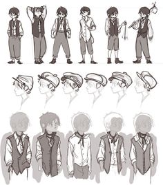 some sketches of people in different poses for the animated character model sheet, with one person holding