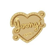 a heart shaped cookie with the word yoongi in it's center and two hearts