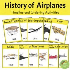 the history of airplanes is shown in this set of eight pictures, with information about them