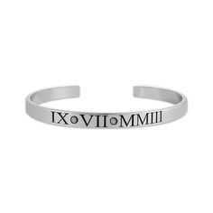 Personalize this elegant cuff bracelet with roman numerals representing a date that's uniquely meaningful to you. Sterling silver Personalize the Roman numerals on the bracelet according to your preference Timeless Silver Cuff Bracelet For Anniversary, Classic Personalized Silver Cuff Bracelet, Roman Numeral, Bracelet Sterling Silver, Roman Numerals, Things To Buy, Sterling Silver Bracelets, Womens Bracelets, Cuff Bracelet