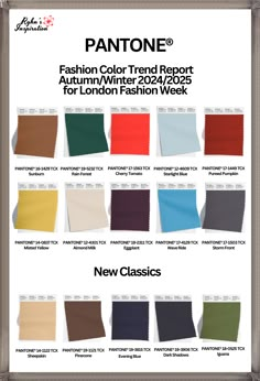 Pantone® Fashion Colour Trend Report Autumn/Winter 2024/2025 for London Fashion Week Fall 25 Fashion Trends, Pantone Colour Trends 2024, Pantone Winter 2024/25, Colour Trends Aw23/24, Fall 2024 Pantone Colors, Autumn 2024 Color Trends, 2024 Autumn Winter Trend, Pantone Fall 2024