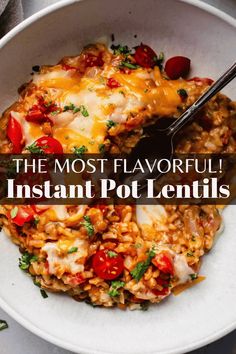 the most flavored instant pot lentils are in this bowl and ready to be eaten